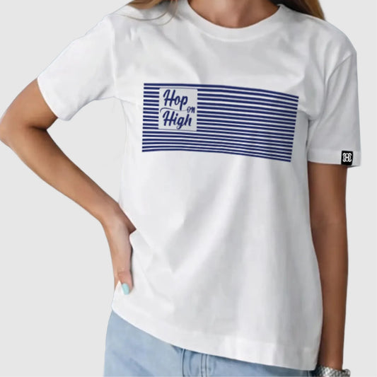 White tshirt with Blue stripes for Women