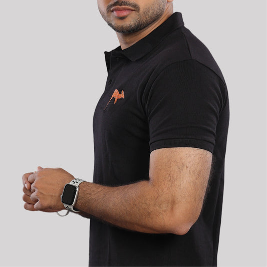 Black Polo Tee with Embroidered Kangaroo