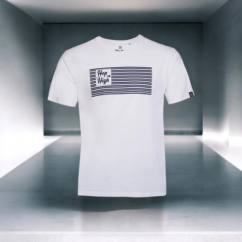 Unisex white tshirt with Blue stripes