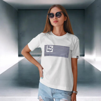 White tshirt with Blue stripes for Women