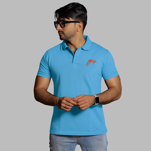 Turquoise Polo Tee with Embroidered Kangaroo