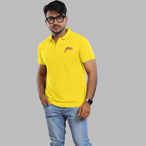 Yellow Polo Tee with Embroidered Kangaroo