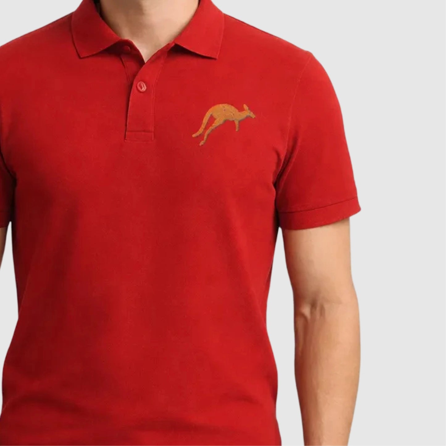 Red Polo Tee with Embroidered Kangaroo