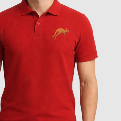 Red Polo Tee with Embroidered Kangaroo
