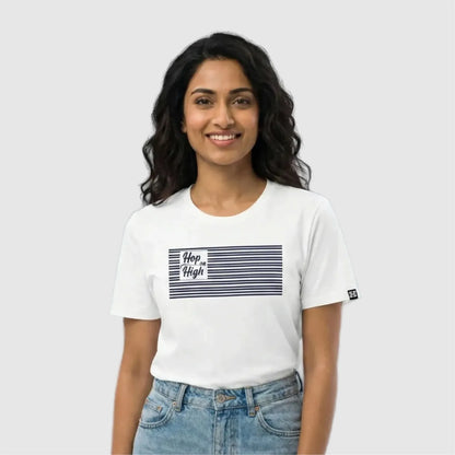 White tshirt with Blue stripes for Women