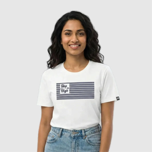 White tshirt with Blue stripes for Women
