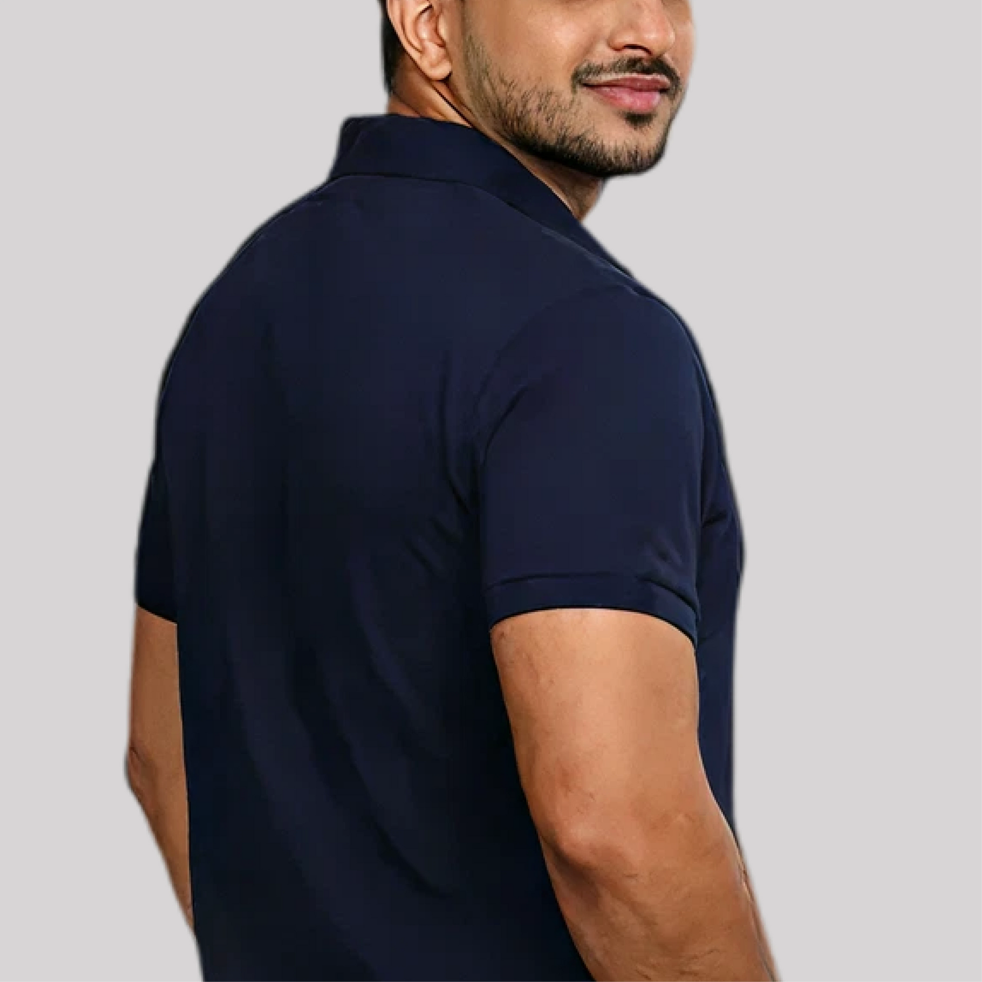 navy blue polo shirt