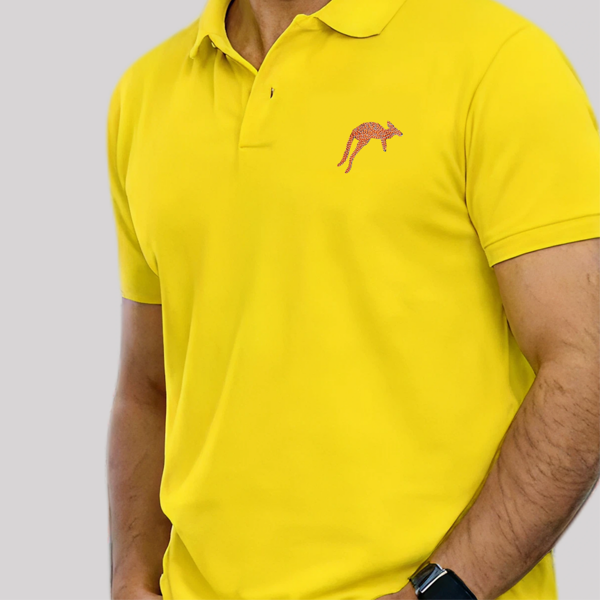 yellow polo shirt with embroidered kangaroo