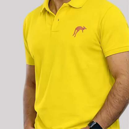 yellow polo shirt with embroidered kangaroo