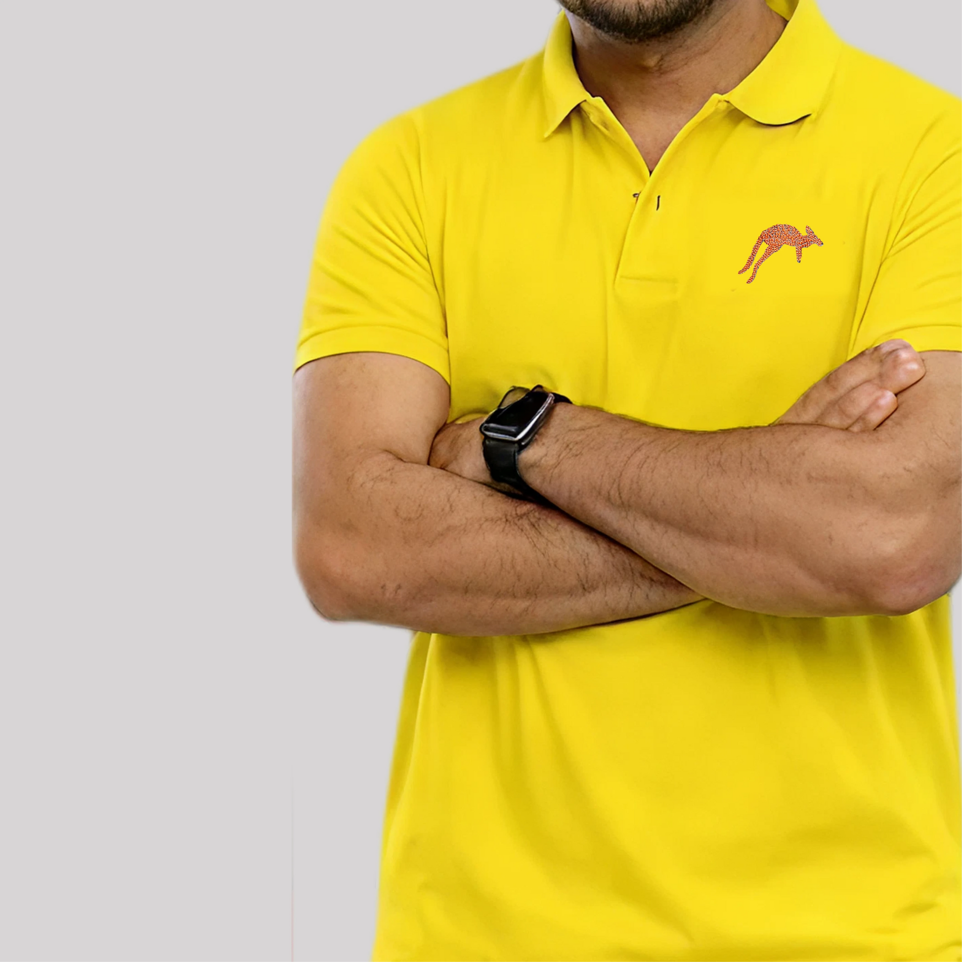yellow polo shirt with embroidered kangaroo