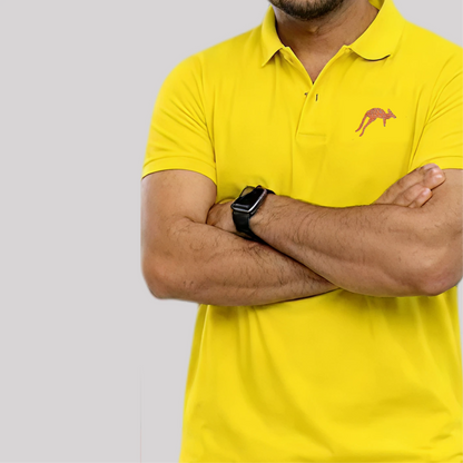 yellow polo shirt with embroidered kangaroo