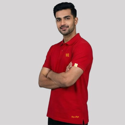  red polo shirt with a logo