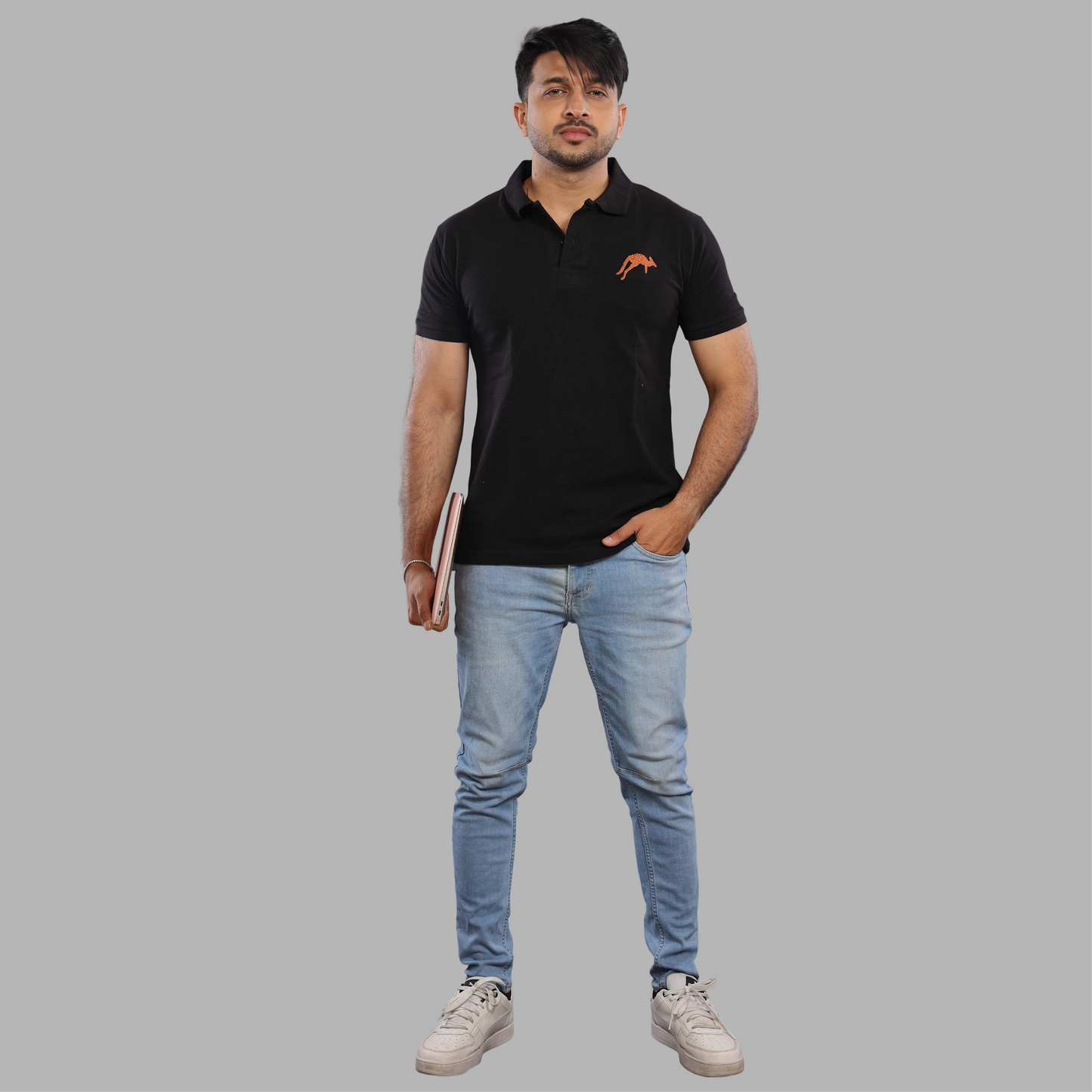 Black Polo with Embroidered Kangaroo
