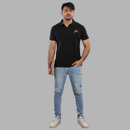 Black Polo with Embroidered Kangaroo