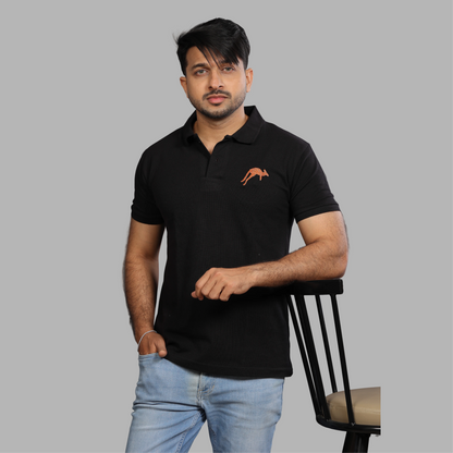 Black Polo with Embroidered Kangaroo