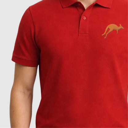 Red Polo Tee with Embroidered Kangaroo