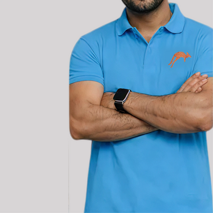 blue polo shirt