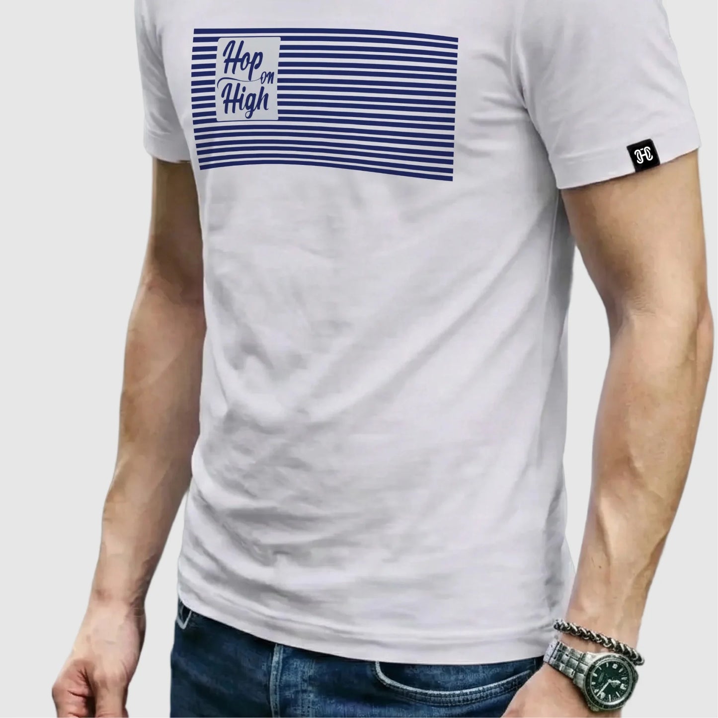 White tshirt with Blue stripes for Men