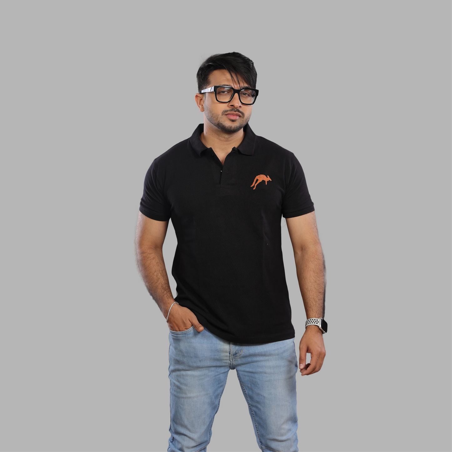 Black Polo with Embroidered Kangaroo
