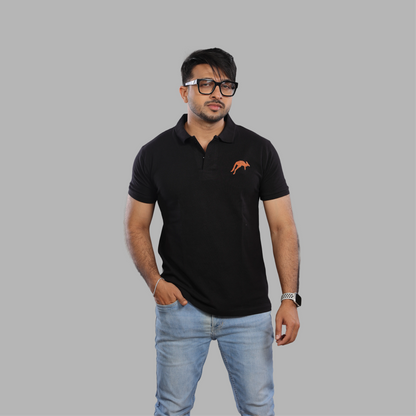 Black Polo with Embroidered Kangaroo