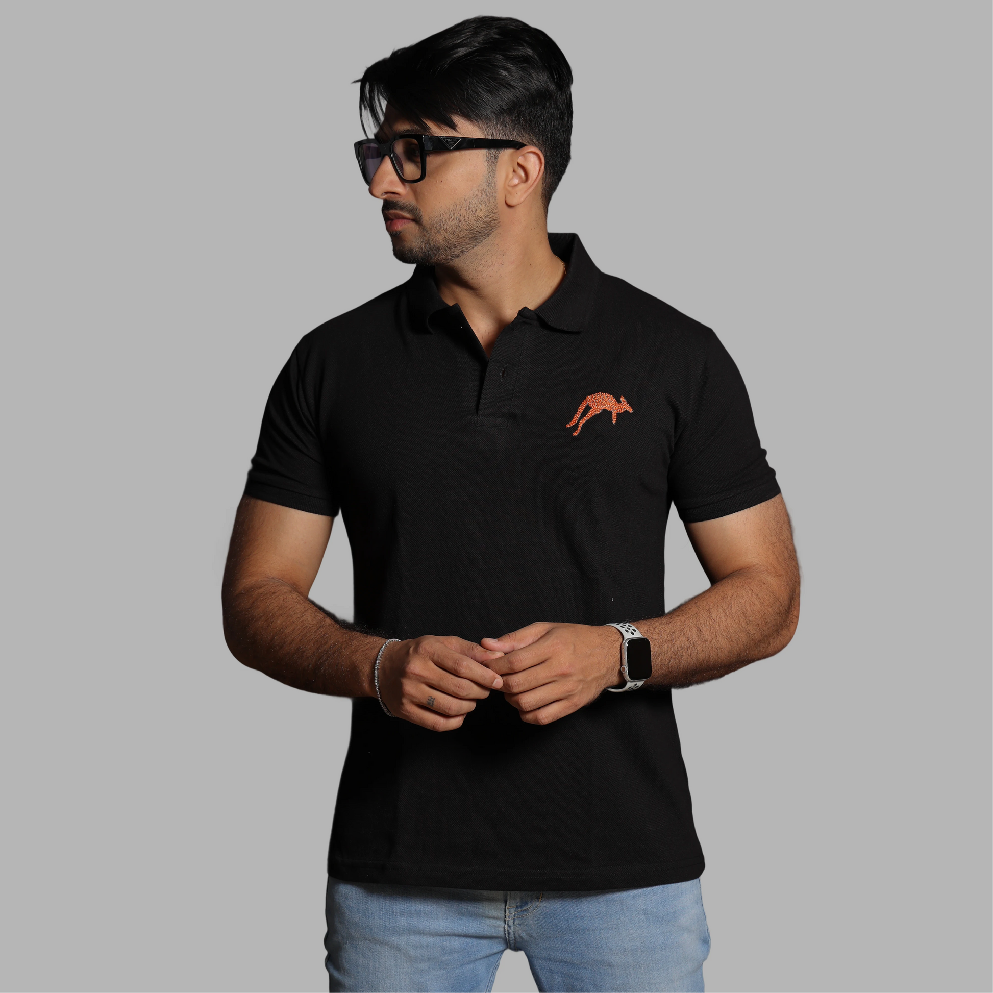 Black Polo with Embroidered Kangaroo