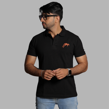 Black Polo with Embroidered Kangaroo