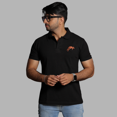 Black Polo Tee with Embroidered Kangaroo