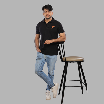 Black Polo with Embroidered Kangaroo