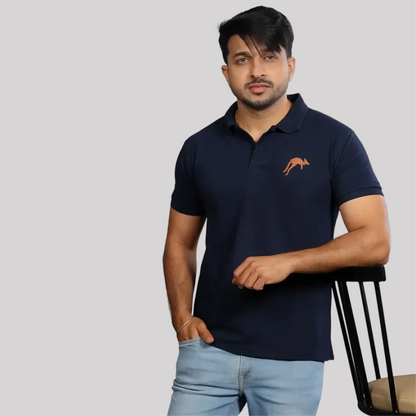 navy blue polo shirt with embroidered kangaroo