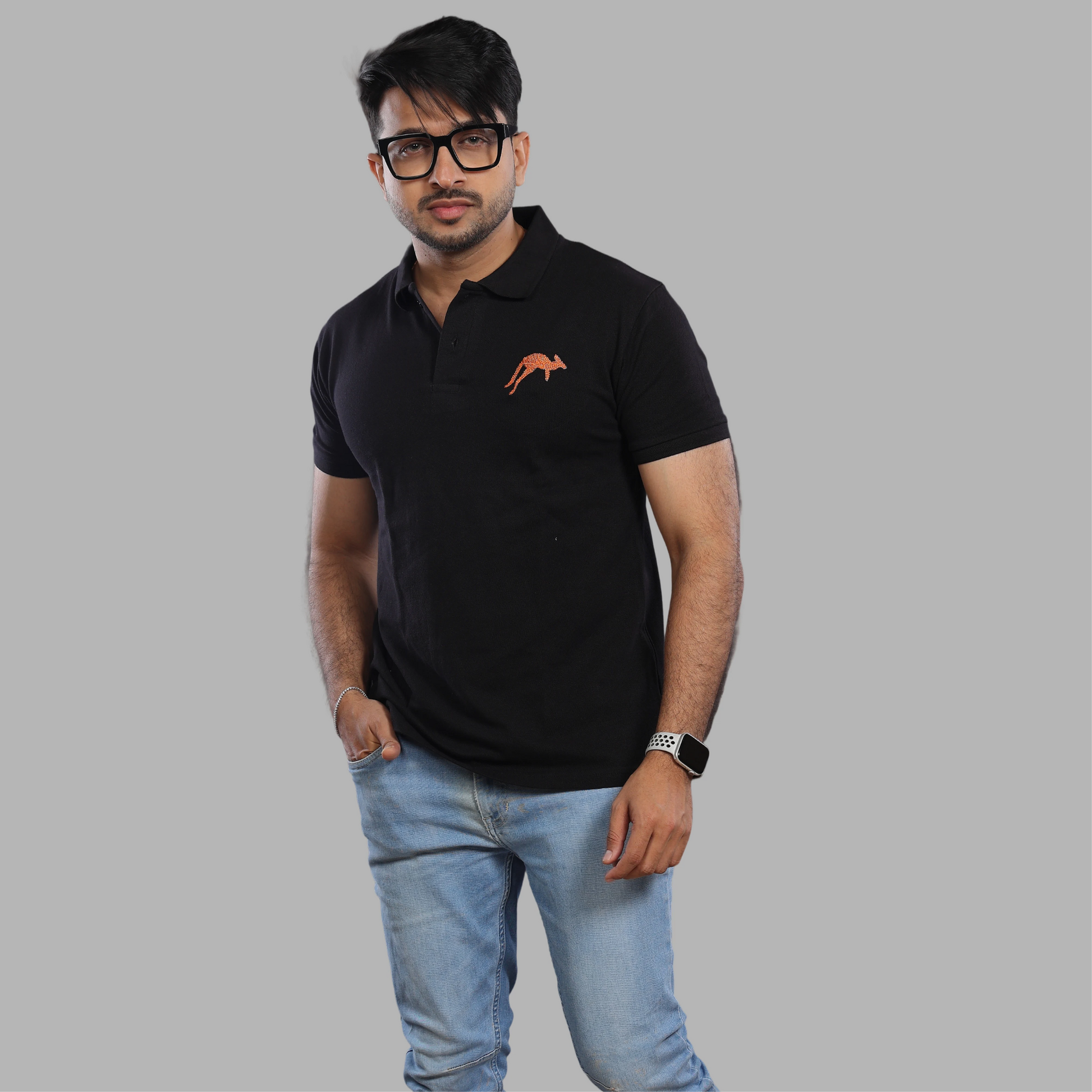 Black Polo with Embroidered Kangaroo