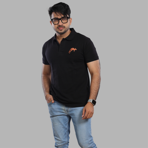 Black Polo Tee with Embroidered Kangaroo alternate