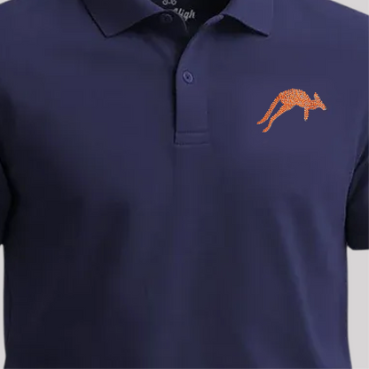 navy blue polo shirt with embroidered kangaroo