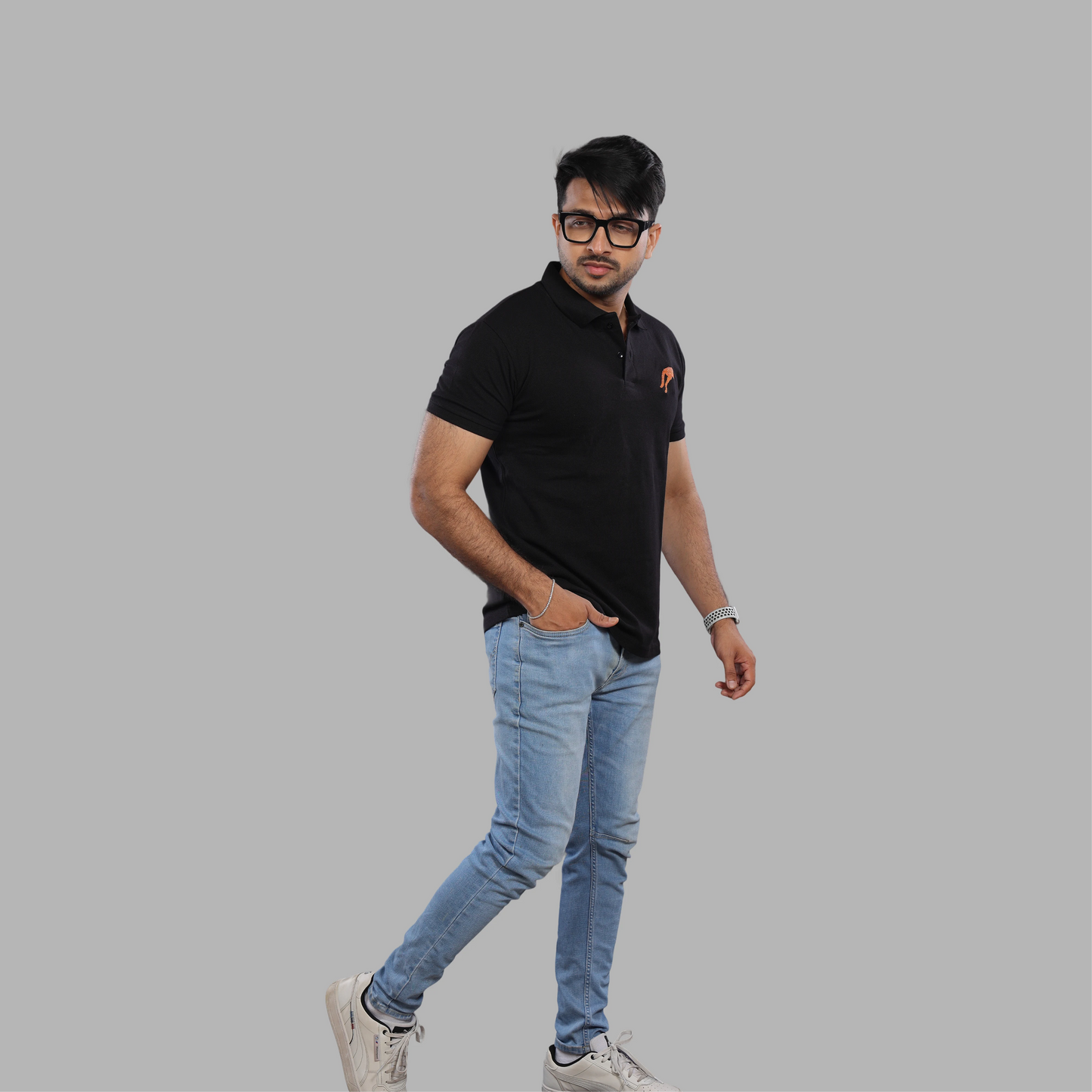 Black Polo with Embroidered Kangaroo