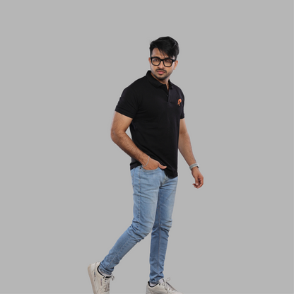 Black Polo with Embroidered Kangaroo