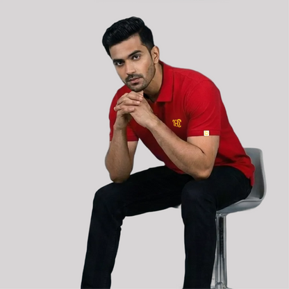 red polo shirt with a logo