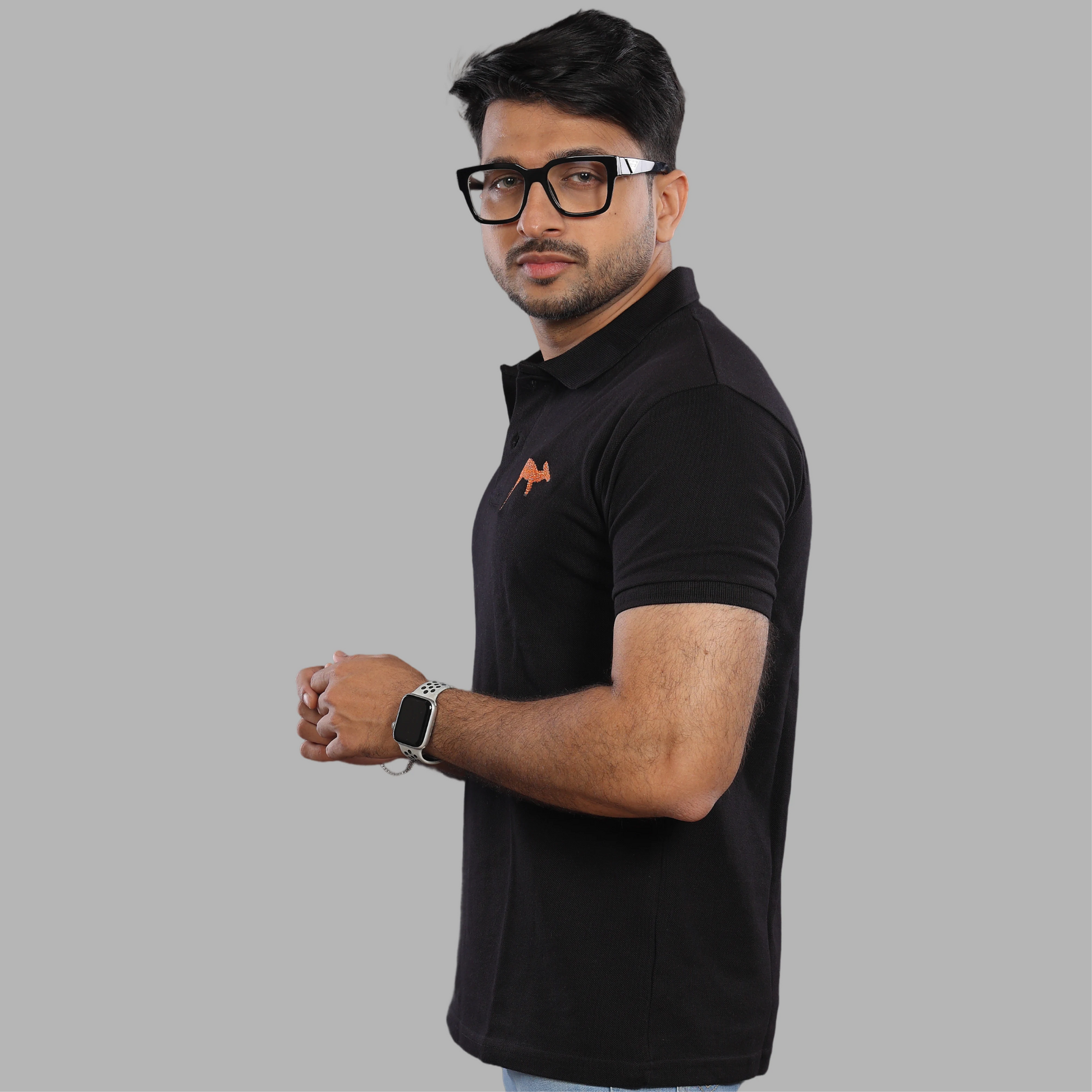 Black Polo with Embroidered Kangaroo