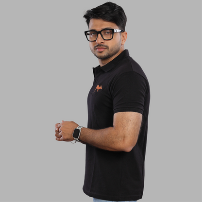Black Polo with Embroidered Kangaroo