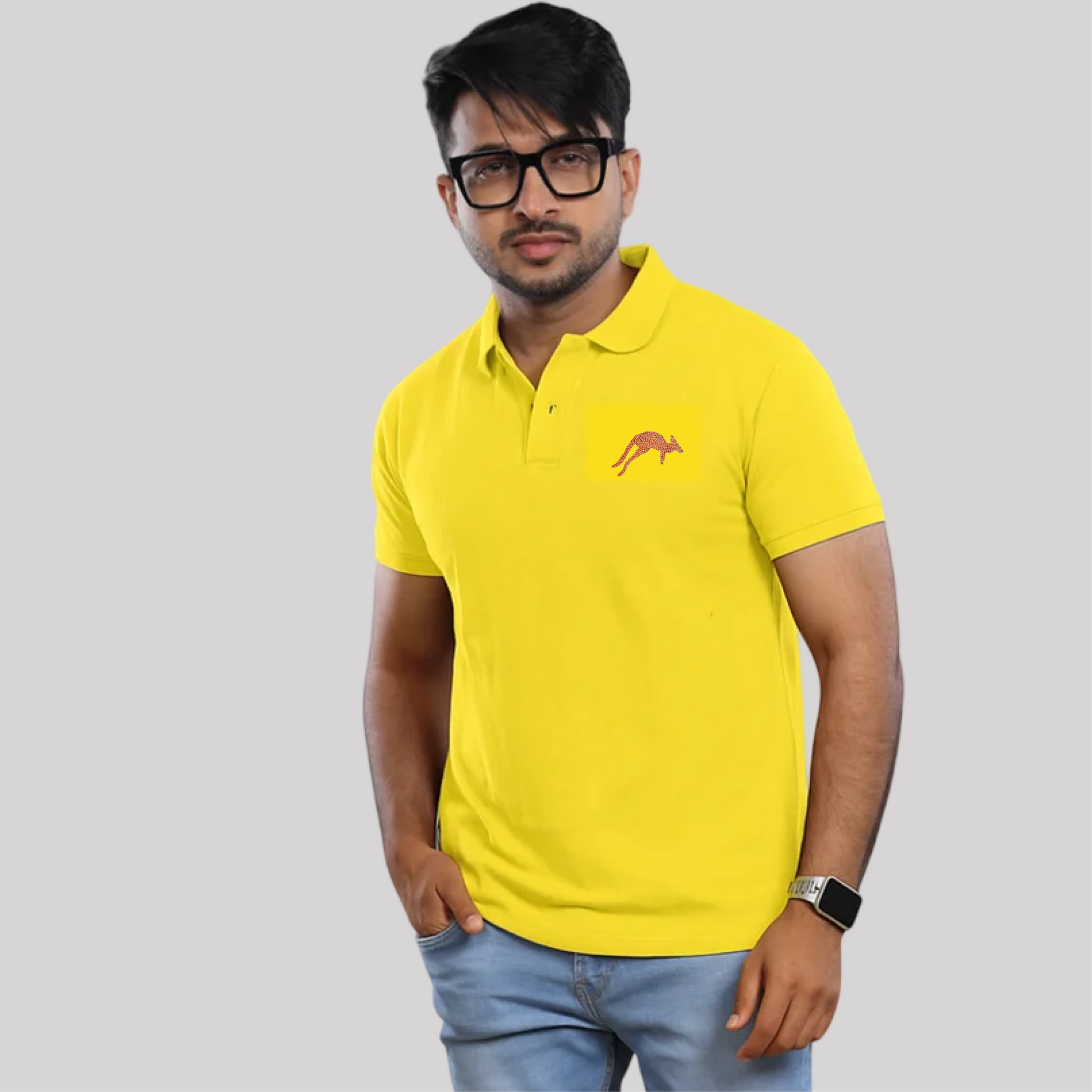 yellow polo shirt with embroidered kangaroo
