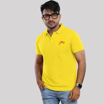 yellow polo shirt with embroidered kangaroo