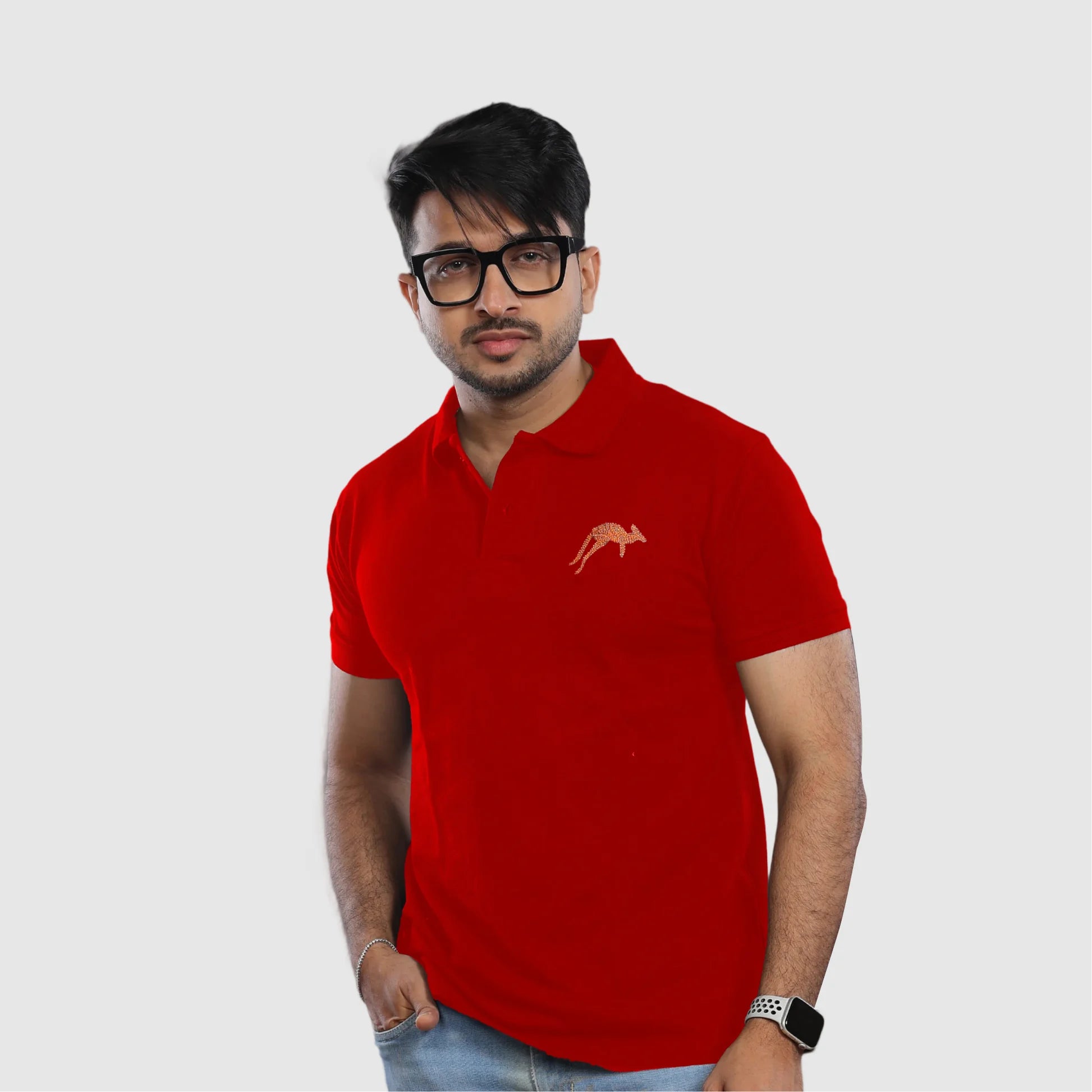 Red Polo Tee with Embroidered Kangaroo