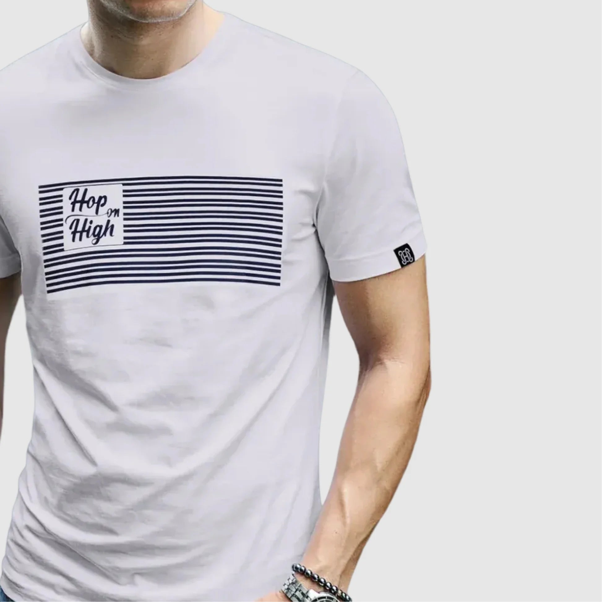 White tshirt with Blue stripes for Men