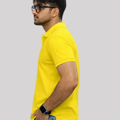 yellow polo shirt with embroidered kangaroo