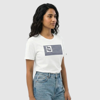 White tshirt with Blue stripes for Women