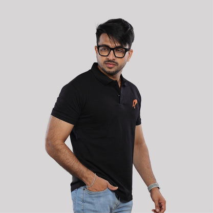 Black Polo Tee with Embroidered Kangaroo