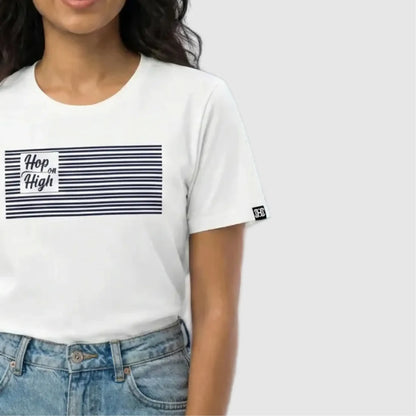 White tshirt with Blue stripes for Women